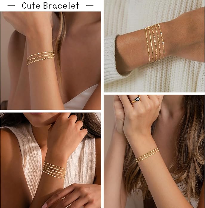 Gold Bracelets Set for Women Stack, Dainty Thick Bracelets Stack for Women Trendy, Simple Thin Gold Plated Cuff Stackable Bracelets With Beaded Cuban Paperclip Snake Rope Bangle Hand Chain Jewelry Gifts for Women Non Tainish