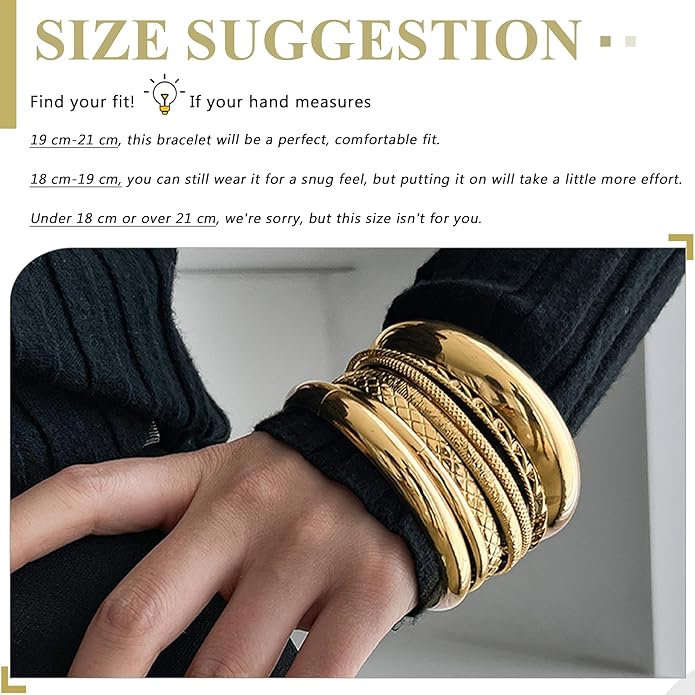 YEEZII Gold Bangle Bracelets for Women, 7Pcs 14K Gold Plated Boho Indian Multi Stackable Textured Bracelets, Chunky Bangles Set for Women Jewelry Gifts