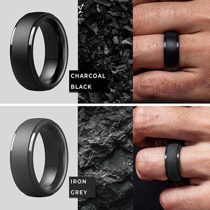 ThunderFit Silicone Rings for Men - 7 Rings / 4 Rings / 1 Ring Step Edge Rubber Wedding Bands 10mm Wide - 2.5mm Thick