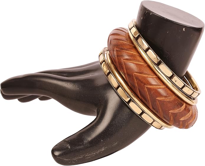 Touchstone wood bracelets for women bangle wooden jewelry handmade artisan bangles natural handcrafted brown olive stylish chunky boho bohemian bracelet brass metal inlaid woods stackable