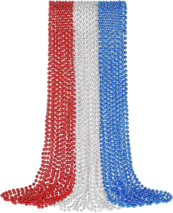YAXINRUI 15 PCS 4th of July Necklace Patriotic Beads Necklaces, 4th of july Accessories 33 Inch Independence Day Necklaces Beads for Patriotic Parade Party