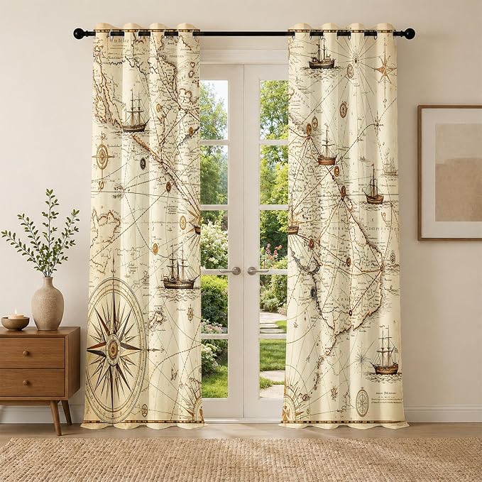 Vintage Nautical Blackout Curtains 52 x 72 Inch Length Set of 2 | Pirate - Image 3