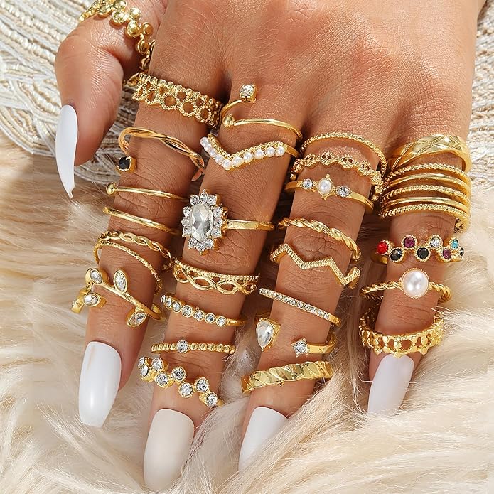 KISS WIFE Goldenen Silvery Black Kunckle Rings Set for Women, Dainty Simple Trendy Cute Stackable Finger Rings Pack, Perfect for Stacking Layering on Thumb and Knuckle, Mixed Size, Jewelry Gift