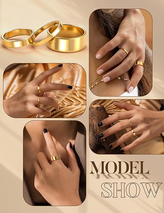 HAIAISO Silver Rings for Women Non Tarnish Stainless Steel Rings Set Dainty Gold Band Ring Stack Simple Stackable Thumb Pinky Ring for Multiple Size