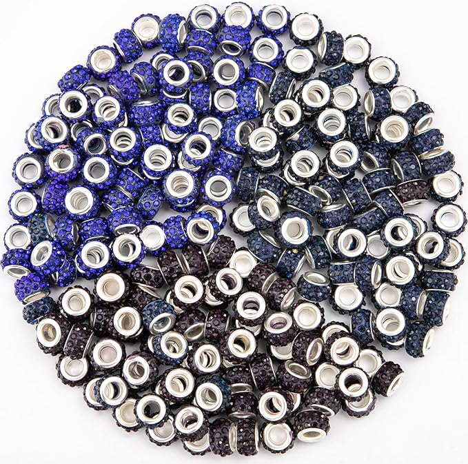 200 Pieces Large Hole Rhinestone European Beads for Pens Making - Royal Blue Lampwork Spacer Beads for Fairy Garden, DIY Bracelet, Necklace, Earring Jewelry Making Supplies