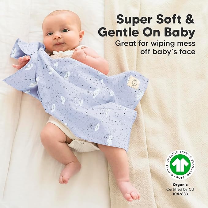 Organic Burp Cloths Baby Boy, Girl - 6-Pack Large Cotton Burping Cloths for Babies, Spit Up Rags, Super Absorbent, Ultra Soft Newborn Rag, Gender Neutral, Machine Washable, Durable(Constellation)