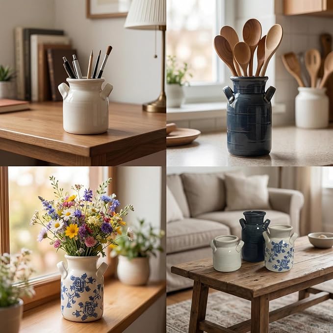 Ceramic Vase Set of 3 with Two Handles, Versatile as Table Centerpiece or - Image 7