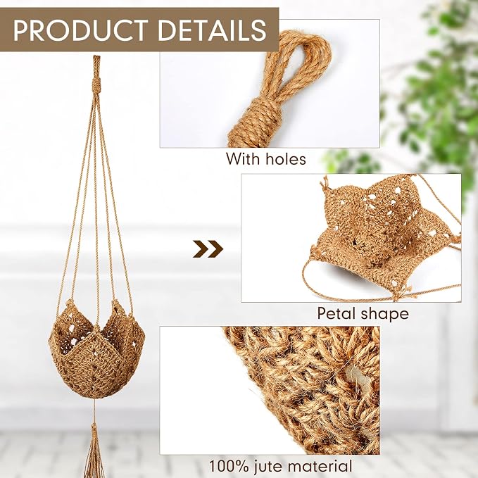 Shappy 2 Pack Boho Macrame Plant Hanger, Large Hanging Planter Plant Holder Pot - Image 3
