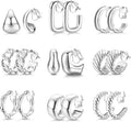 THUNARAZ 9 Pairs Clip on Earrings for Women 14K Gold Plated Chunky Hoop Clips Earring Trendy Clip on Hoop Earrings for Women Non-Pierced Fake Jewelry