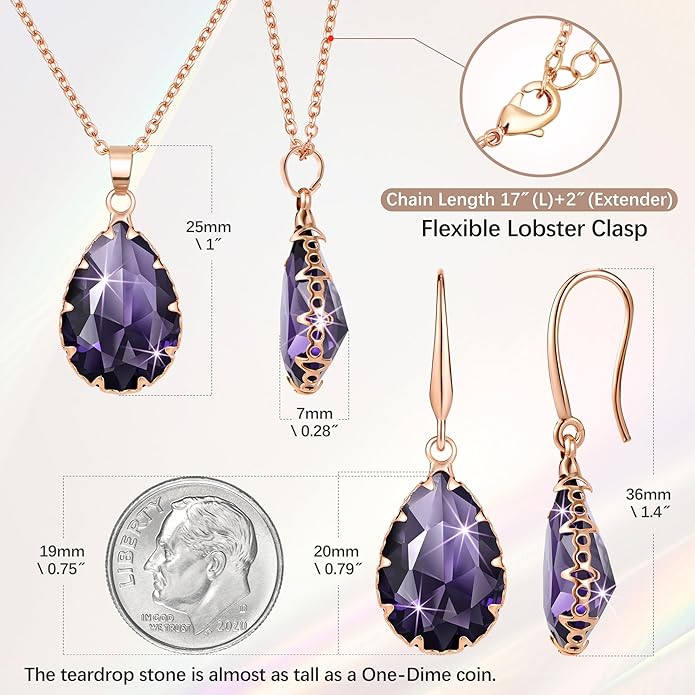 Linawe Crystal Jewelry Sets for Women, Imitation Diamond Pendant Necklace, Rhinestone Drop Dangle Earrings, Birthstone Cubic Zirconia Matching Wedding Jewelry, 14K Gold/Rose Gold/Silver Tones