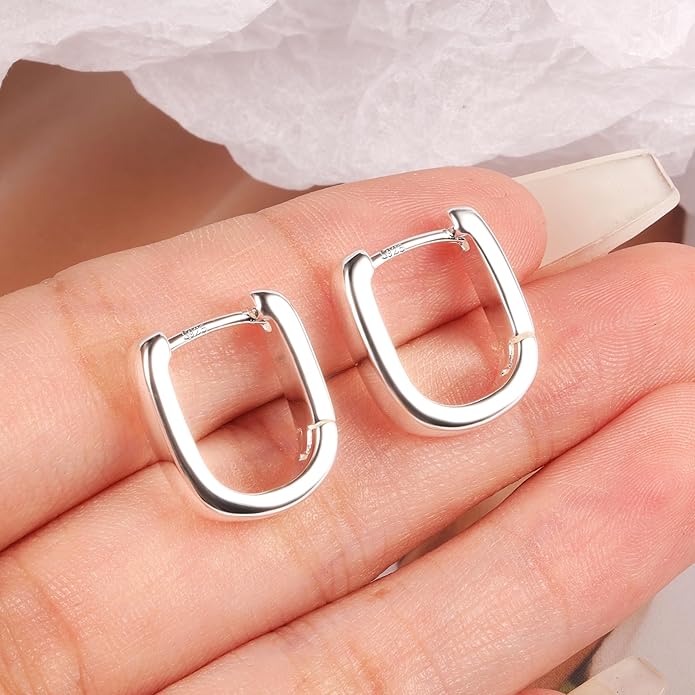 925 Sterling Silver Earrings Small Chunky Silver Earrings for Women Trendy Small Hoop Earrings Silver Hypoallergenic Earrings Small Thick Huggie Hoops Earrings for Jewelry Gifts