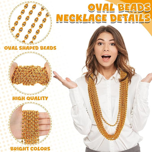 100PCS Bead Necklace, Orange Oval Halloween Beaded Necklace Party Favors, 32" Mardi Gras Bead Necklaces, Festival Parade Orange Throw Accessories for Mardi Gras Halloween Events Celebrations Decor