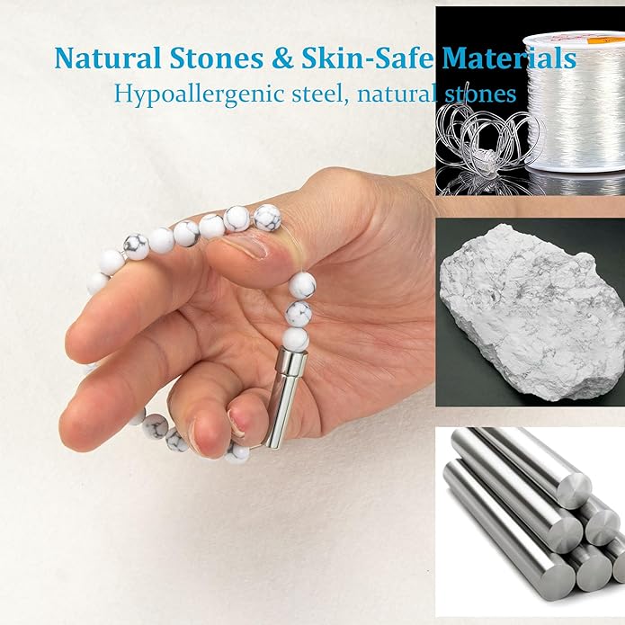 Natural Stone Wish Bracelet with Stainless Steel Capsule - Secret Message Stretch Beaded Bracelet for Women, Spiritual Jewelry Women Gift (Birthday, Mother Daughter)
