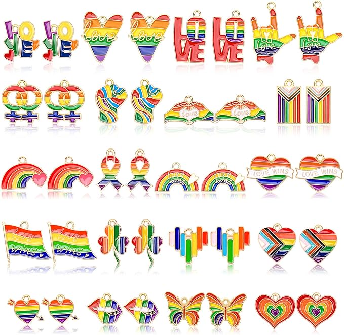 MARFOREVER 40Pcs/20 Pairs Pride Charms, Rainbow Charms for Jewelry Making, Rainbow Gay Enamel LGBT Colorful Pride Charm Pendants for Bracelet Necklace Earrings Making Accessories