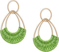 Raffia Hoop Earrings for Women Fun Boho Summer Beach Earrings Lightweight Handmade Straw Wicker Rattan Dangle Earrings Statement Geometric Round Drop Earrings