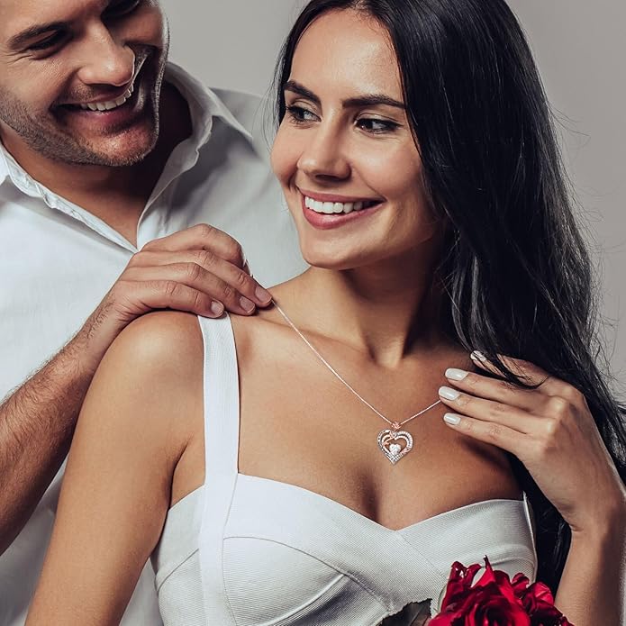 MOOSEA Valentines Day Gifts for Her - 925 Sterling Silver Rose Heart Moissanite Necklace, 1-3 ct VVS1 Clarity Lab Created Moissanite Anniversary Birthday Gifts for Mom Wife Girlfriend Jewelry Gift