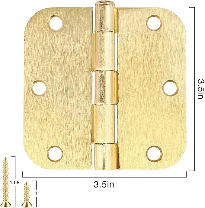 TDCHINGES Rounded Door Hinges 3.5" X 3 1/2 Inch Brushed Brass 5/8" Radius | 6 - Image 4
