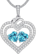 LOUISA SECRET Sparkling Double Heart Birthstone Necklaces for Women, 925 Sterling Silver Fine Jewelry, Pendant Heart Necklaces Birthday Anniversary Christmas Gift for Women Wife Mom Girlfriend Lady