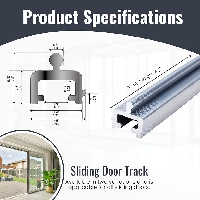 48 Inch Aluminum Sliding Screen Door Track – Heavy-Duty Steel Bottom Track - Image 2