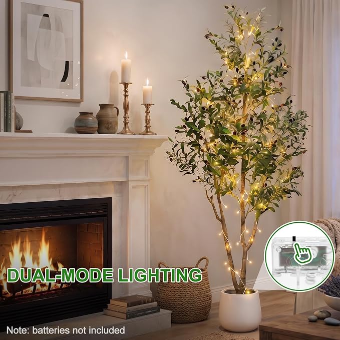 7FT Artificial Olive Tree with Lights & Planter, Tall Faux Olive Plant | Tall - Image 9