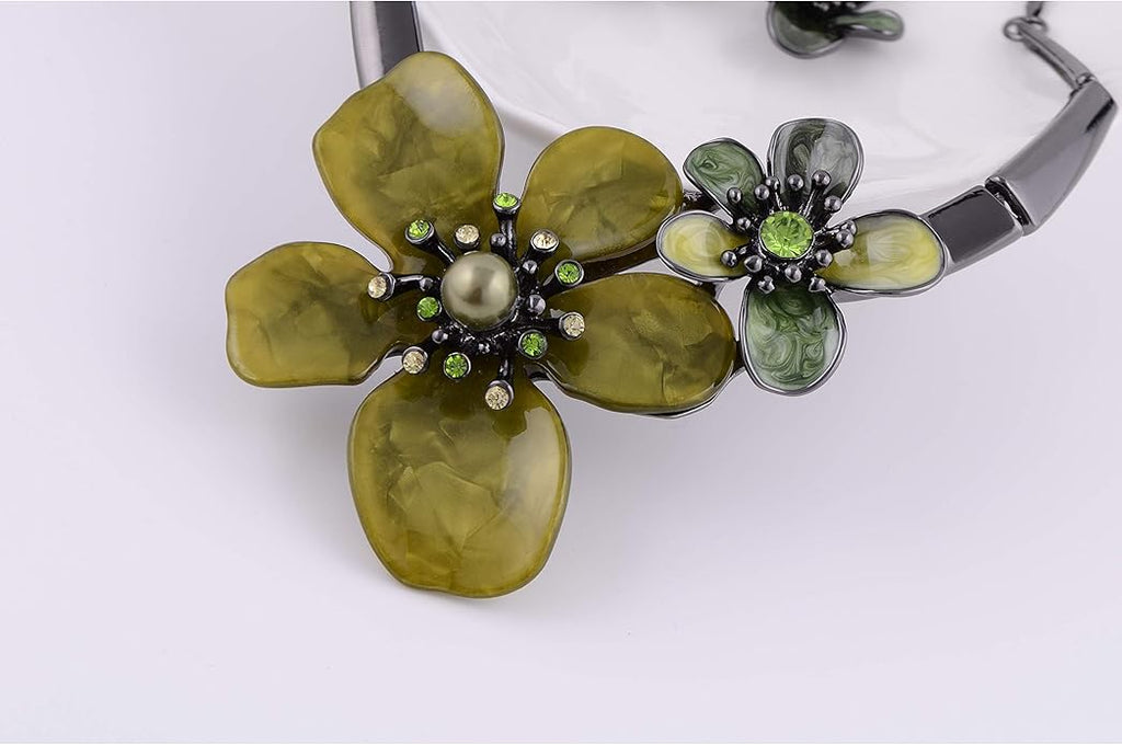 AMYJANE Vintage Statement Jewelry Set - Spring Leaf Flower Floral Plant Necklace Earring Set Crystal Rhinestone Fashion Costume Jewelry for Women Prom Party Unique Gift