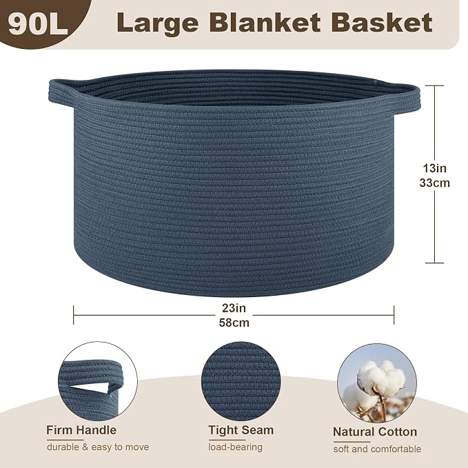 OIAHOMY 90L Extra Large Blanket Basket - Image 2