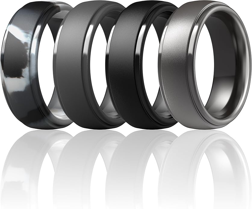 ThunderFit Silicone Rings for Men - 7 Rings / 4 Rings / 1 Ring Step Edge Rubber Wedding Bands 10mm Wide - 2.5mm Thick