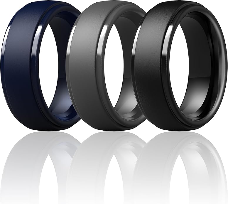 ThunderFit Silicone Rings for Men - 7 Rings / 4 Rings / 1 Ring Step Edge Rubber Wedding Bands 10mm Wide - 2.5mm Thick