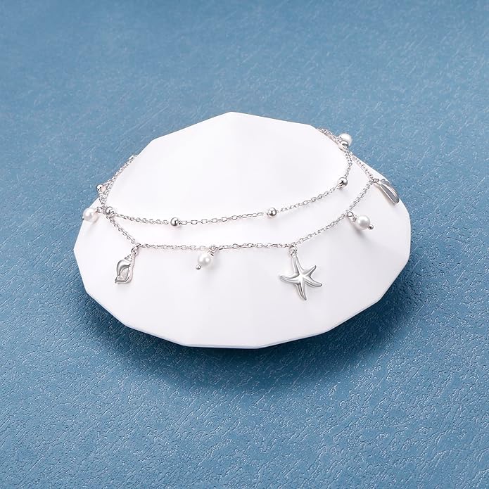 S925 Sterling Silver Ankle Bracelets Anchor/infinity/Starfish Anklet for Women Blue Opal Moonstone Anklet Foot Chain Beach Anklets Jewelry