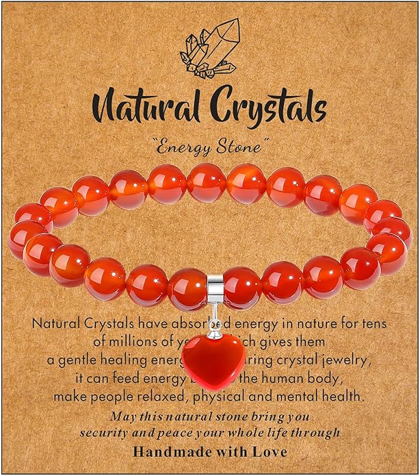 MAIBAOTA Healing Crystal Bracelet for Women, 8 mm Natural Gemstone Beaded Bracelet, Love Heart Bracelet Jewelry Gifts for Birthday Mothers Day Valentine's Day Anniversary