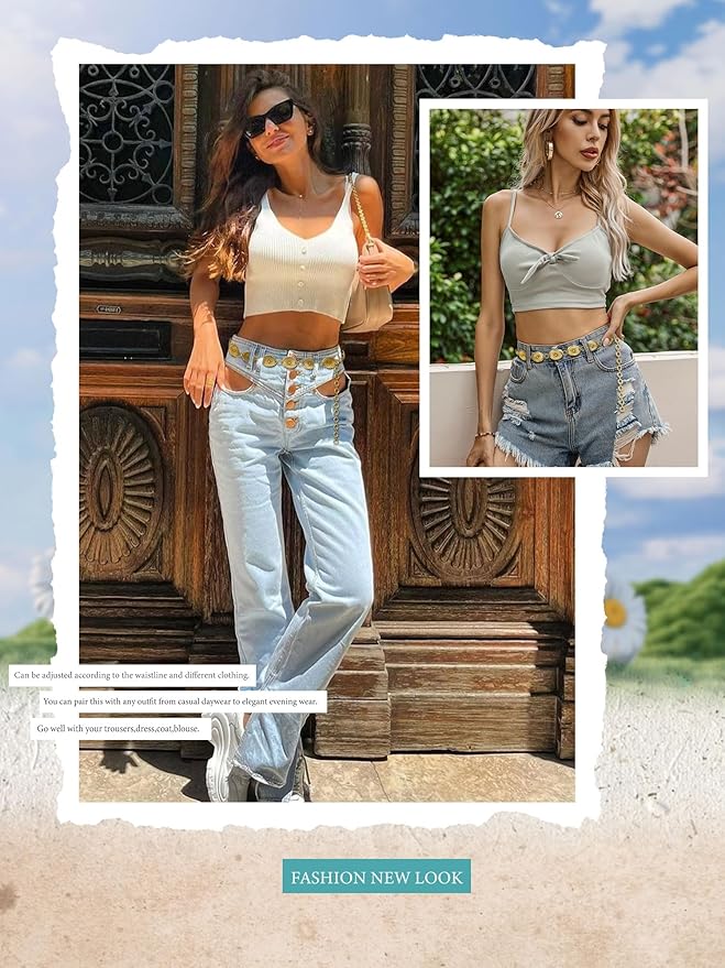 FIORETTO Metal Waist Chain Link Belt for Women Western Cowgirl Boho Turquoise Belts for Dress Jeans Country Concert Outfit