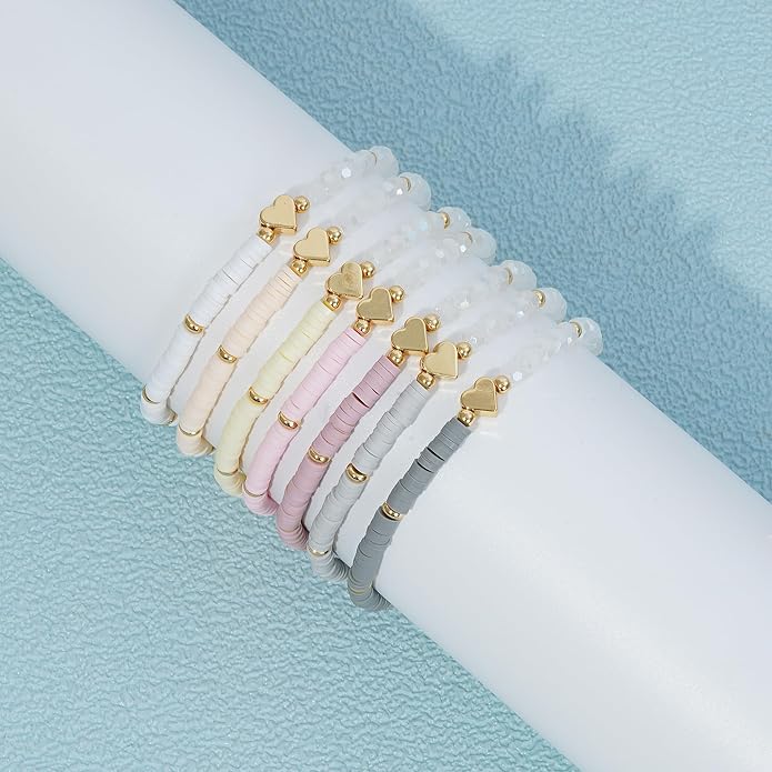 Heishi Beaded Stretch Bracelets for Women Stackable Polymer Clay Beads Bracelets Friendship Boho Summer Beach Bracelet Jewelry Set