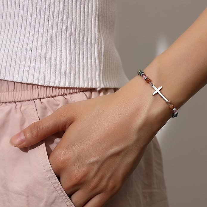 TONY & SANDY Christian Cross Bracelet for Women, Valentine's Day Gifts for Her, Confirmation Baptism Easter Gifts, Unique Gift for Friends Daughter Mom Sister in Christ Birthday Christmas