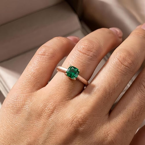 14K Gold Emerald Square Cut Solitaire Ring for Women | Elegant Engagement, Wedding, Anniversary, Birthday Fine Jewelry | Classic 14 Karat Gold Setting