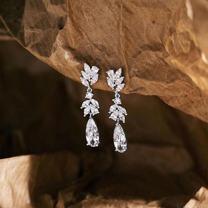 Dangle Drop Earrings for Women Wedding Bridal Rhinestone Long Cubic Zircon Dangling Crystal Chandelier Sparkly 14K Gold Plated Dainty Trendy Jewelry