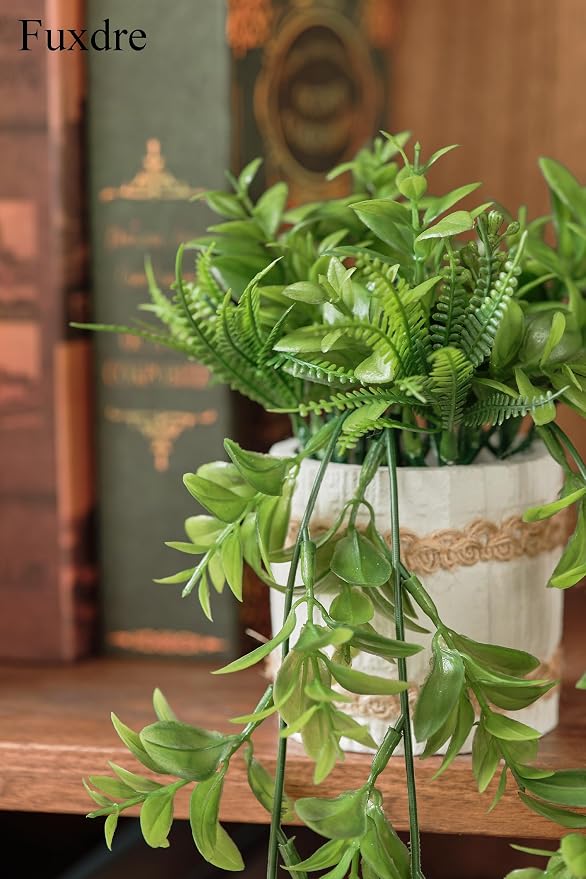 2 Pack Fake Hanging Plants, Faux Eucalyptus Vine Fern and String of Pearls | - Image 6