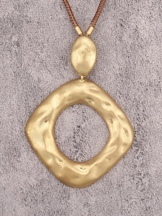 GelConnie Leather Necklace for Women Large Pendant Long Brown Necklace Circle Leather Choker Vintage Sweater Necklace Gold Chunky Boho Necklaces for Women