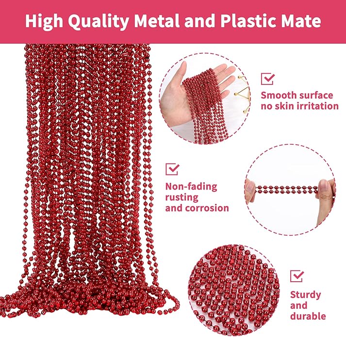 Mardi Gras Beads Necklaces, 33 Inch Plastic Beads for Party Favors, Festival Decorations, Parade Throws, Christmas, St. Patrick's Day Celebrations