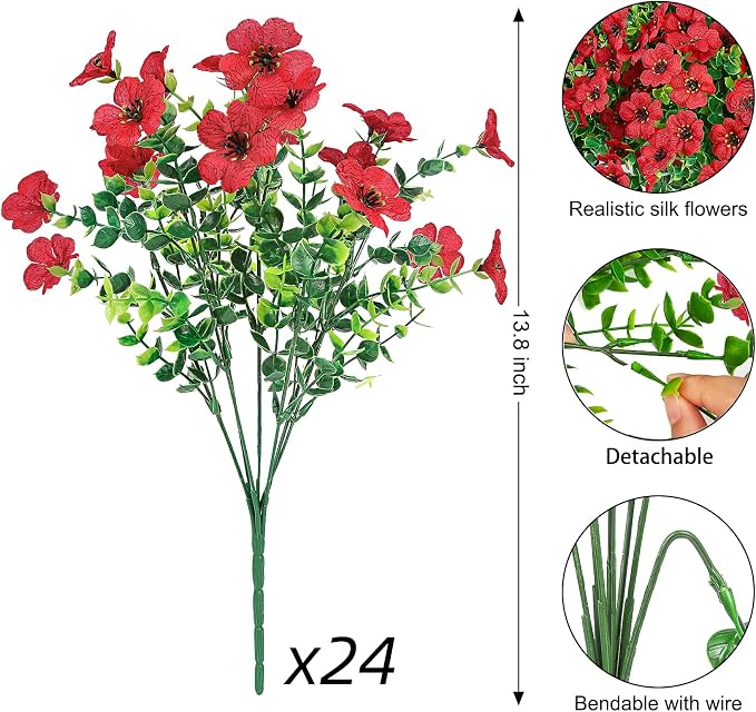 24 Pcs Artificial Flowers for Outdoors Decorations, UV resistant, faux plastic - Image 2
