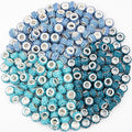 200 Piece Zyehxed Blue European Craft Beads - Large Hole Rhinestone Lampwork Fairy Garden Beads for DIY Charms Bracelet Necklace Earring Jewelry Making