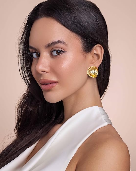SNGIA18K Gold Plated Dangle Textured Ribbed Irregular Large Leaf Statement Earrings for Women by SNGIA, Handmade Dramatic Geometric Trendy Summer Drop Leaf Flower Jewelry Gifts, Bold Beachy Vintage Plant Fashion Drop Accessories, Vintage Nickle Free Fl...