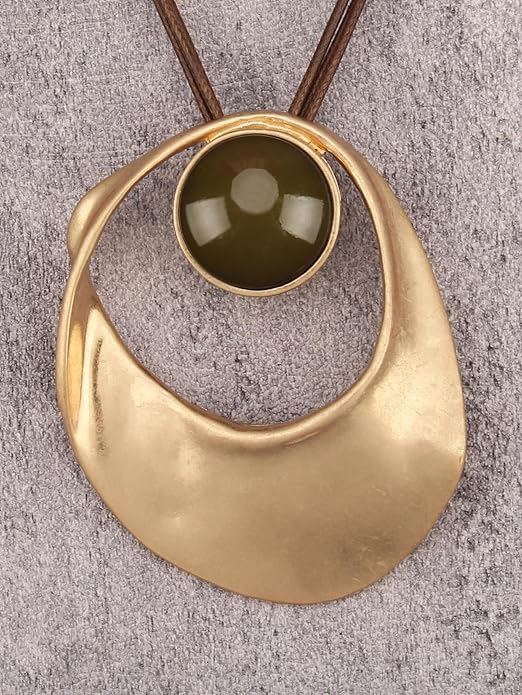 GelConnie Leather Necklace for Women Large Pendant Long Brown Necklace Circle Leather Choker Vintage Sweater Necklace Gold Chunky Boho Necklaces for Women