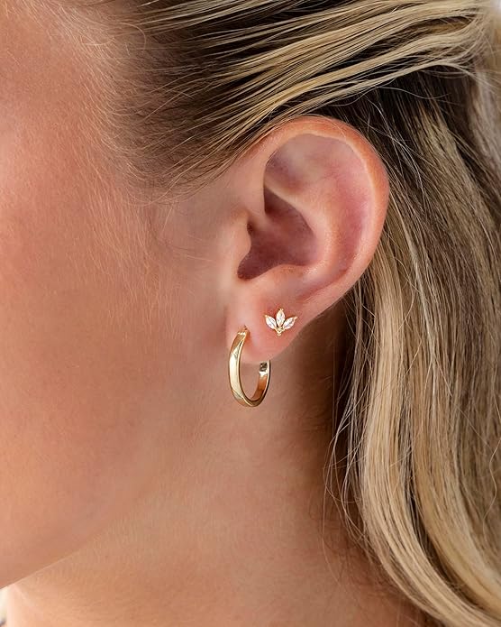 PAVOI 14K Gold Plated 925 Sterling Silver Posts Mini Stud Flat Back Earrings for Women | Helix Cartilage Piercing Jewelry | Dainty Pearl Star Cluster Cubic Zirconia Lotus Climber Screw Backs