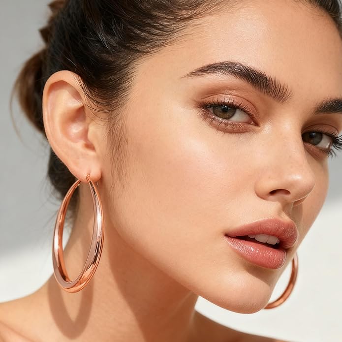 EXGOX Sterling Silver Hoop Earrings - Hypoallergenic, Lightweight, Chunky, 14K Real Gold Plated, Big Large Hoops for Women