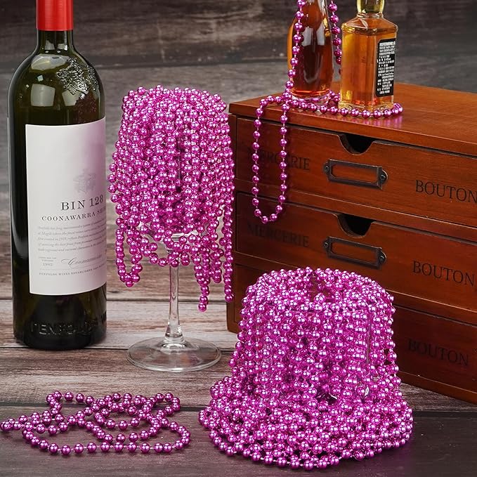 ZYFLSQ 100 Pcs 33" 7mm Metallic Hot Pink Beads Necklaces, Bulk Mardi Gras Beaded Necklaces, Party Beads Costume Necklaces (Hot Pink)