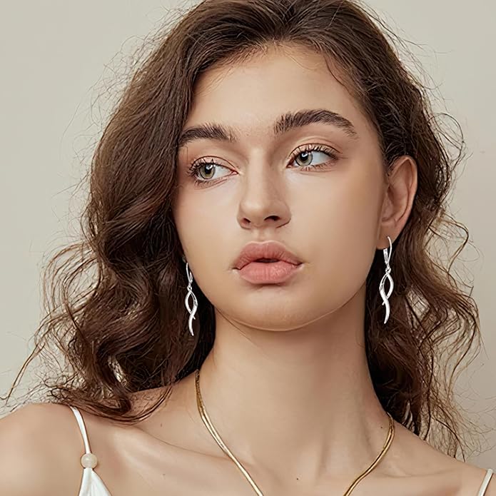 ALEXCRAFT 925 Sterling Silver Dangle Earrings, Hypoallergenic 14k Gold Plated Long Double Linear Twisted Tassel Dangling Drop Earrings for Women Trendy Statement Elegant Lightweight Leverback Earring