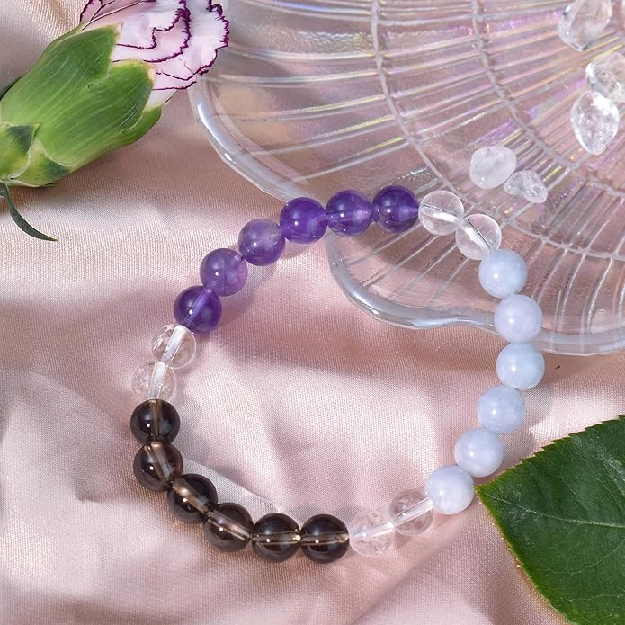 Strong Healing Crystal Bracelet 8MM Genuine Stone Bracelet Lucky Beaded Bracelet Chakra Bracelet 6.5 inch Positive Energy Inspirational Gifts for Women Mom