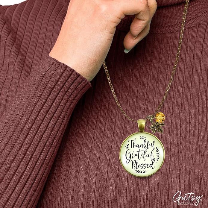 Gutsy Goodness Autumn Necklaces Fall October Theme Pumpkin Spice Halloween Thanksgiving Themed Pendant Message Jewelry