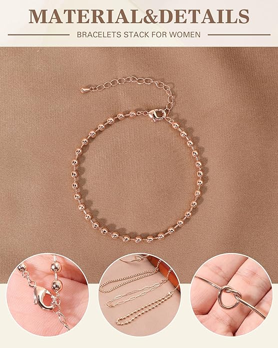 Gold Bracelets for Women, 14K Gold Plated Chain Bracelets Set for Women, Elegant Adjustable Bracelet Stack Jewelry Gifts for Womens