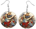 Round Wood Earrings Light Weight Printed Image Dangle Jewelry